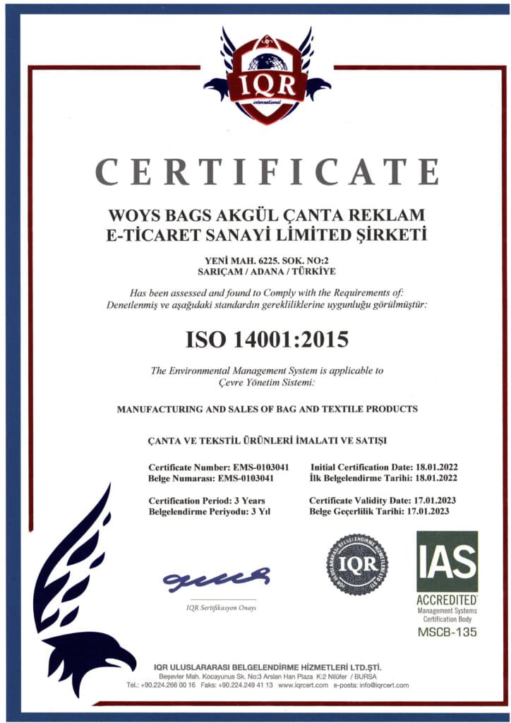 woys bags iso 14001