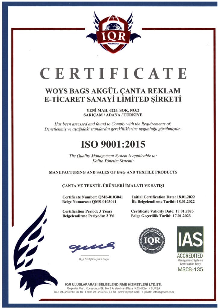 woys bags iso 9001